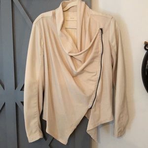 EUC multimedia faux leather drape jacket